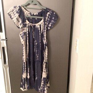 Raviya Tiered Tie Dye Dress Blue Women Sz M Off Shoulder Boho Hippie Peasant